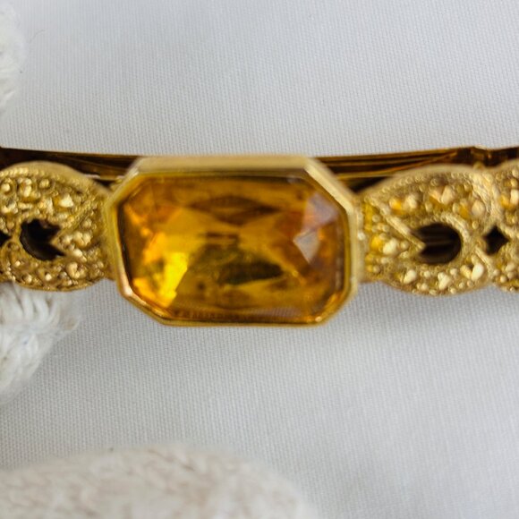 Amber Color Large Stone Barrette Gold Tone Metal Hair Clasp